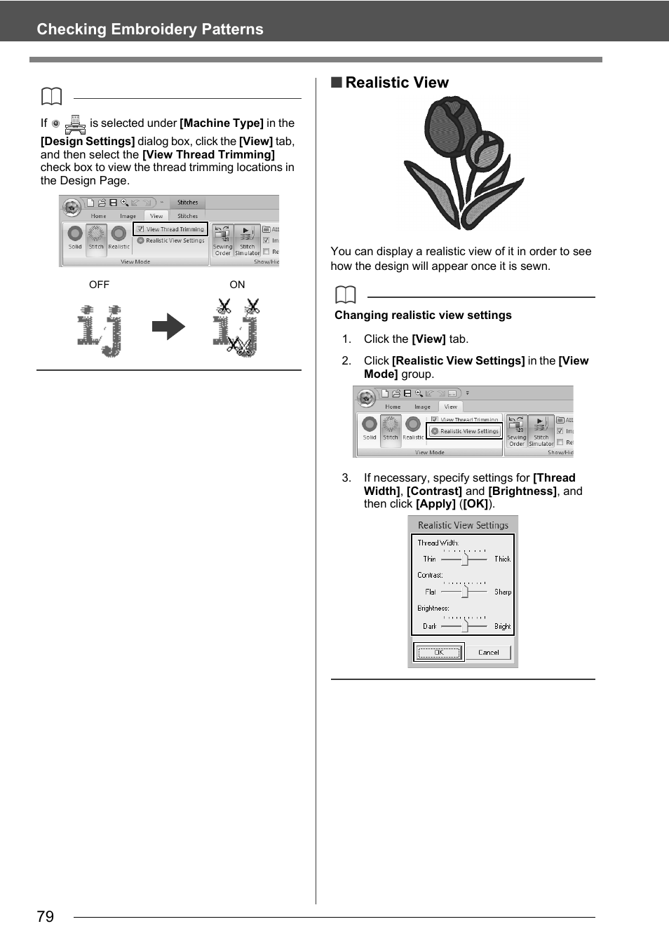 79 checking embroidery patterns ■ realistic view | Baby Lock Palette 10 (ECS10) Instruction Manual User Manual | Page 80 / 356