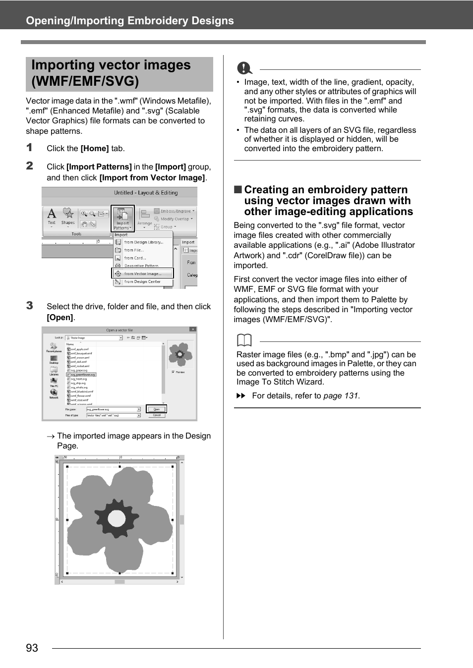 Importing vector images (wmf/emf/svg) | Baby Lock Palette 10 (ECS10) Instruction Manual User Manual | Page 94 / 356