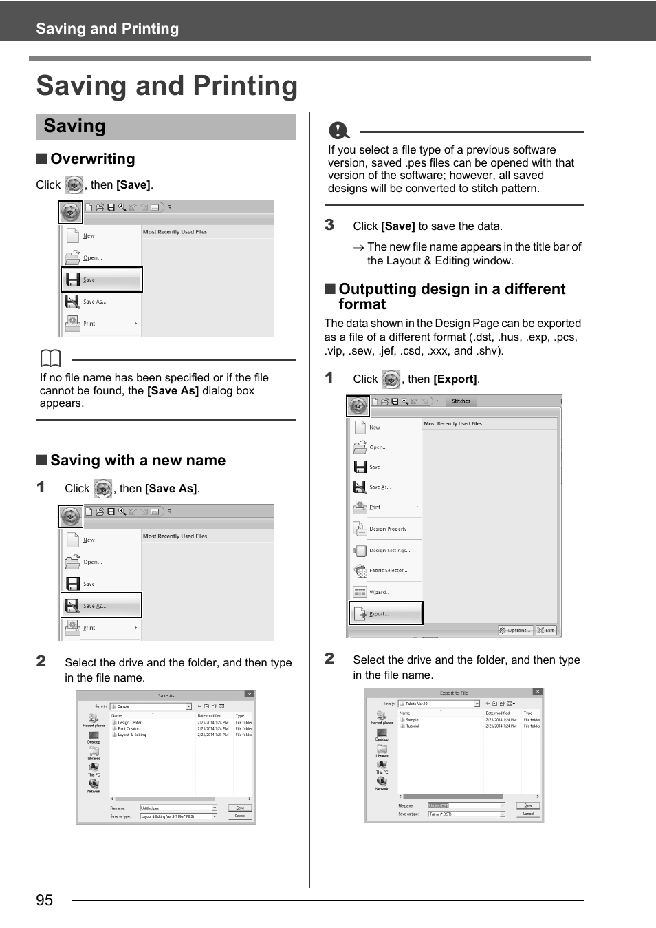 Saving and printing, Saving | Baby Lock Palette 10 (ECS10) Instruction Manual User Manual | Page 96 / 356