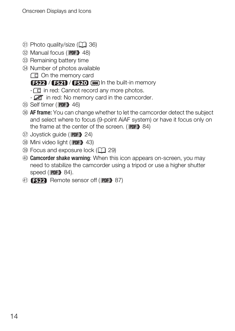 Canon Digital Video Camcorder FS200 User Manual | Page 14 / 50