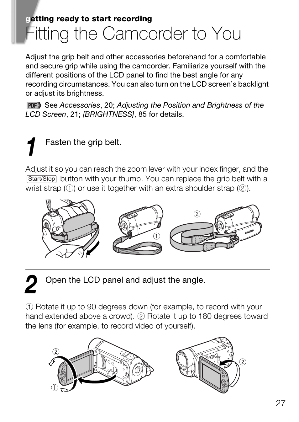 Fitting the camcorder to you | Canon Digital Video Camcorder FS200 User Manual | Page 27 / 50