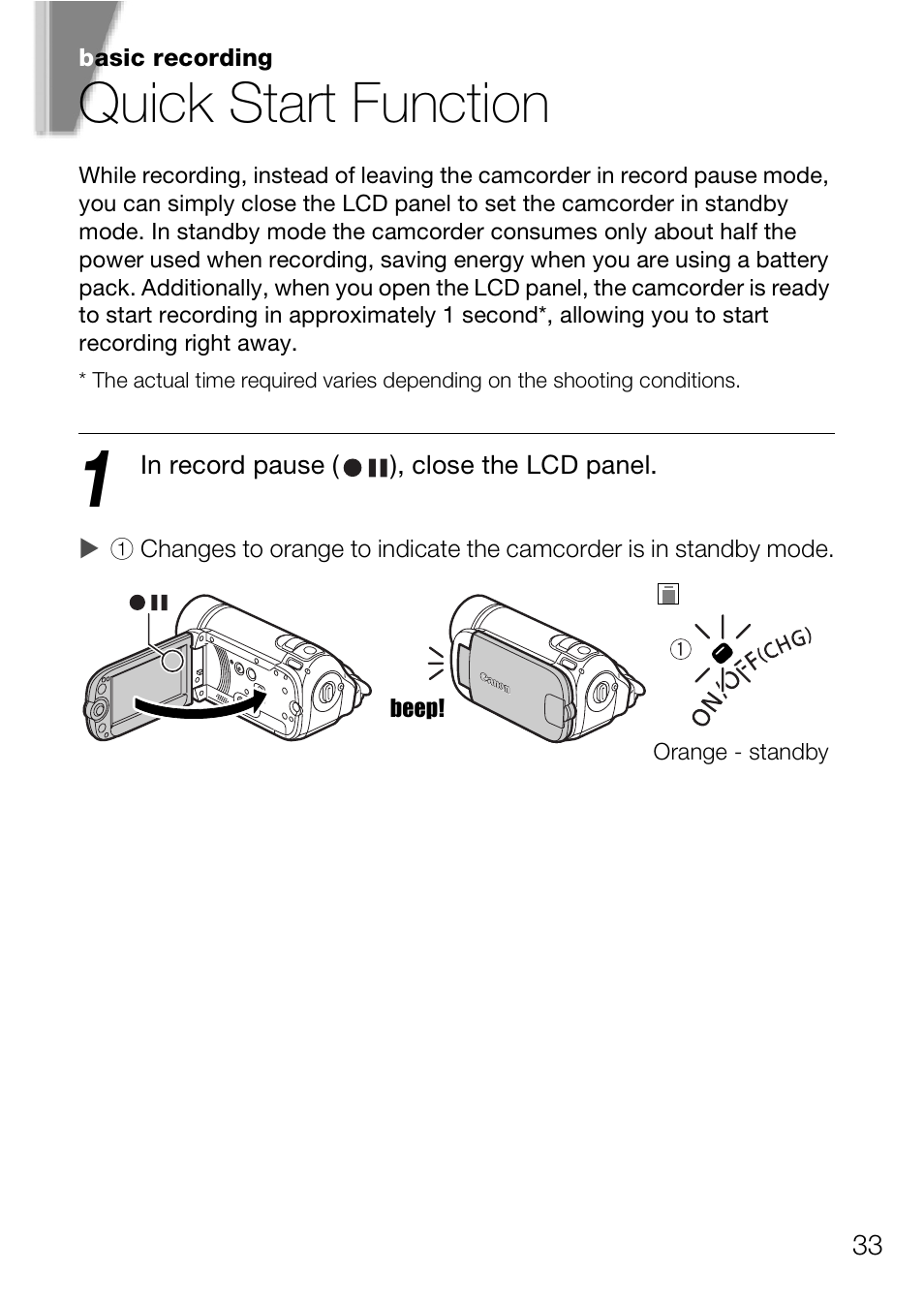 Quick start function | Canon Digital Video Camcorder FS200 User Manual | Page 33 / 50