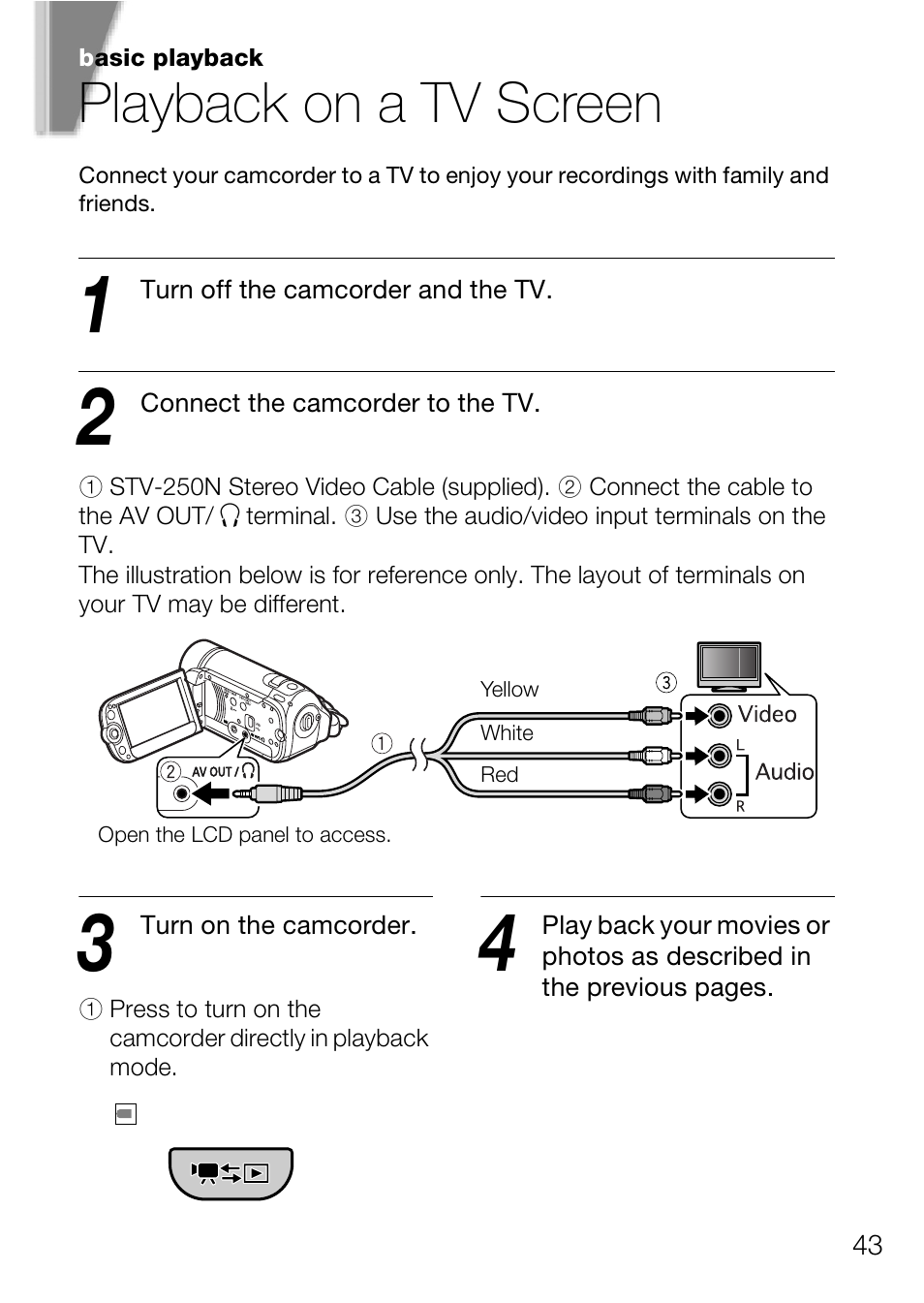 Playback on a tv screen | Canon Digital Video Camcorder FS200 User Manual | Page 43 / 50