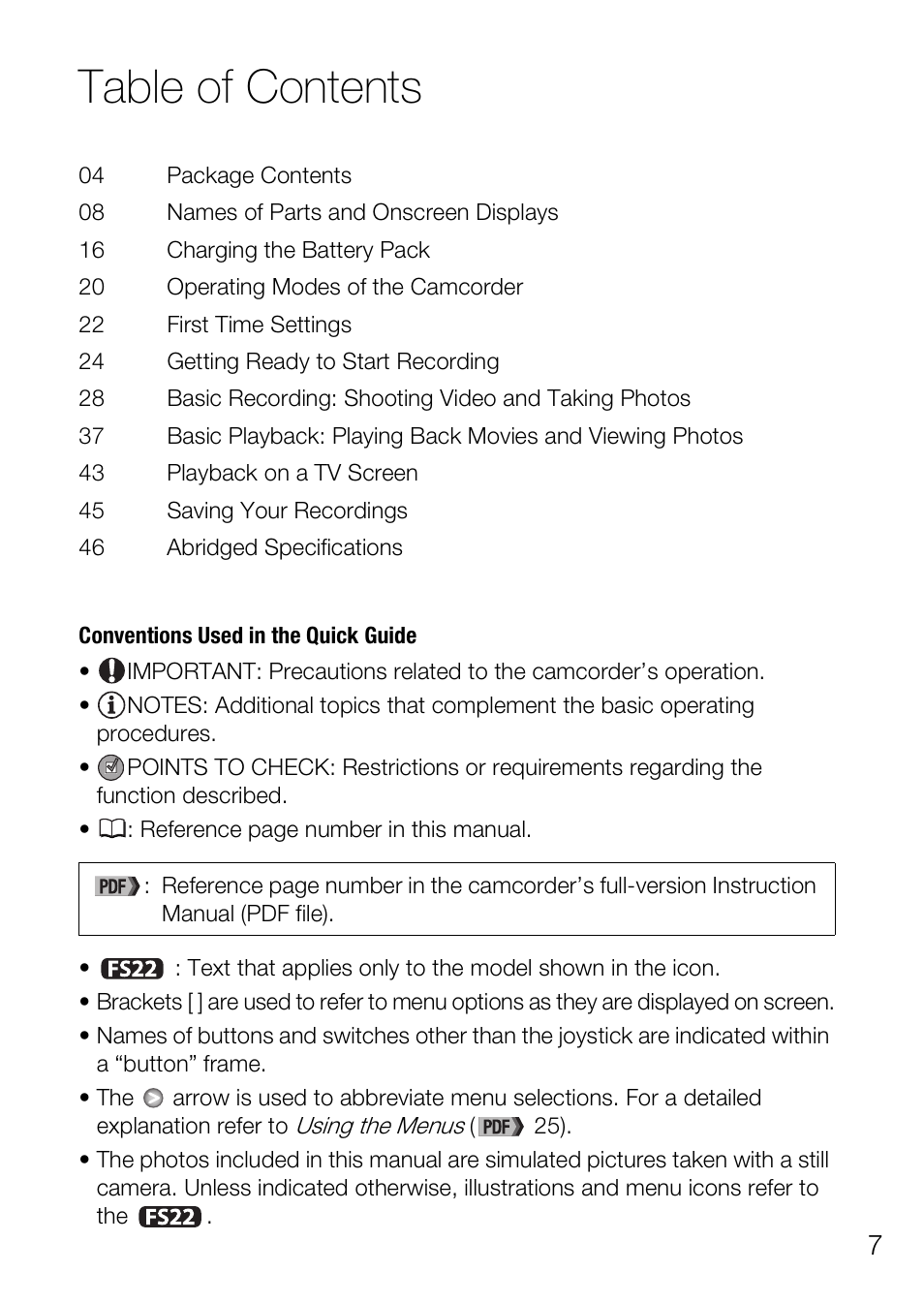 Canon Digital Video Camcorder FS200 User Manual | Page 7 / 50