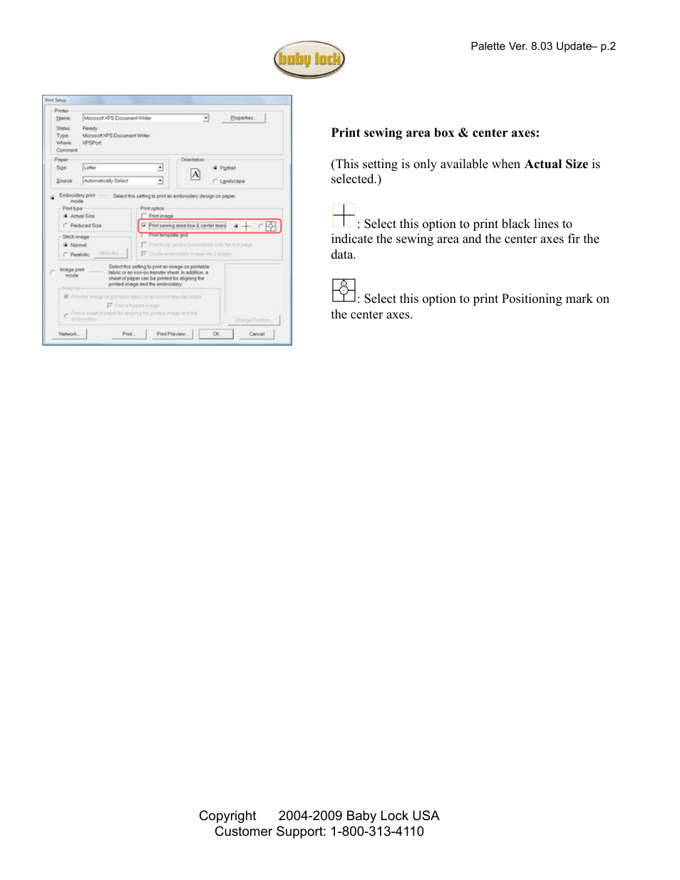 Baby Lock Palette 8.03 (ф) Instructions and Update Information for Windows XP/2000 and Vista 32/64 Bit User Manual | Page 2 / 2