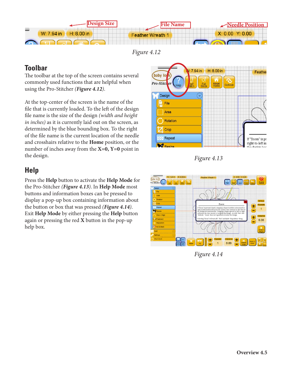 Toolbar, Help | Baby Lock ProStitcher Version 14.04.0051 (BLPS2) Instruction and Reference Guide User Manual | Page 24 / 75