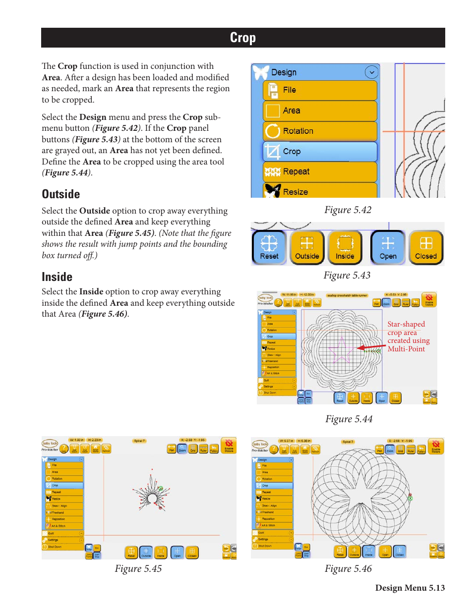 Crop, Outside, Inside | Baby Lock ProStitcher Version 14.04.0051 (BLPS2) Instruction and Reference Guide User Manual | Page 40 / 75