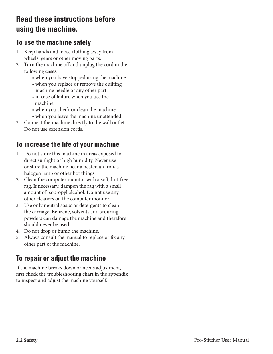 Read these instructions before using the machine | Baby Lock ProStitcher Version 14.04.0051 (BLPS2) Instruction and Reference Guide User Manual | Page 5 / 75
