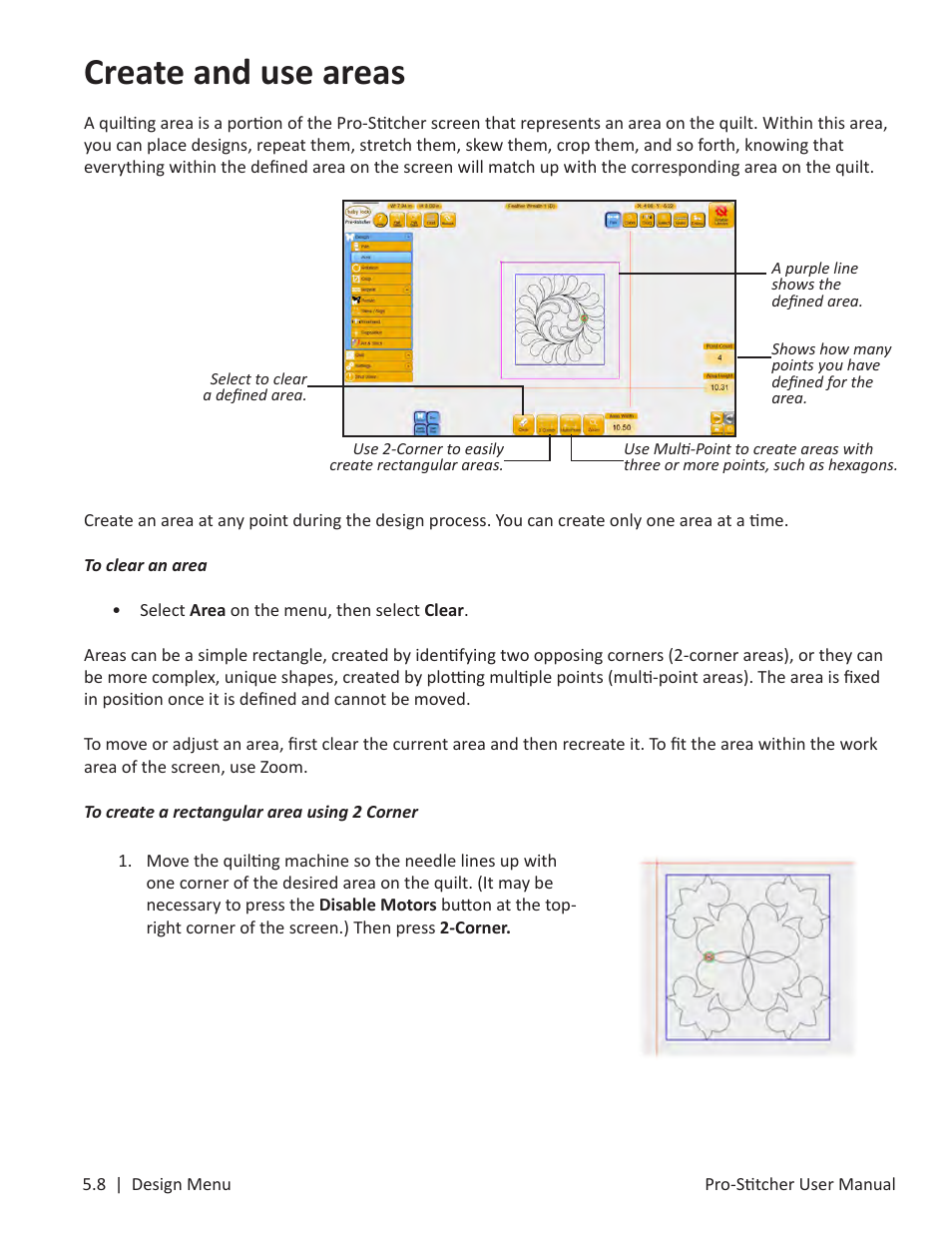 Create and use areas | Baby Lock ProStitcher Version 14.04.0051 (BLPS3) Instruction and Reference Guide User Manual | Page 43 / 97