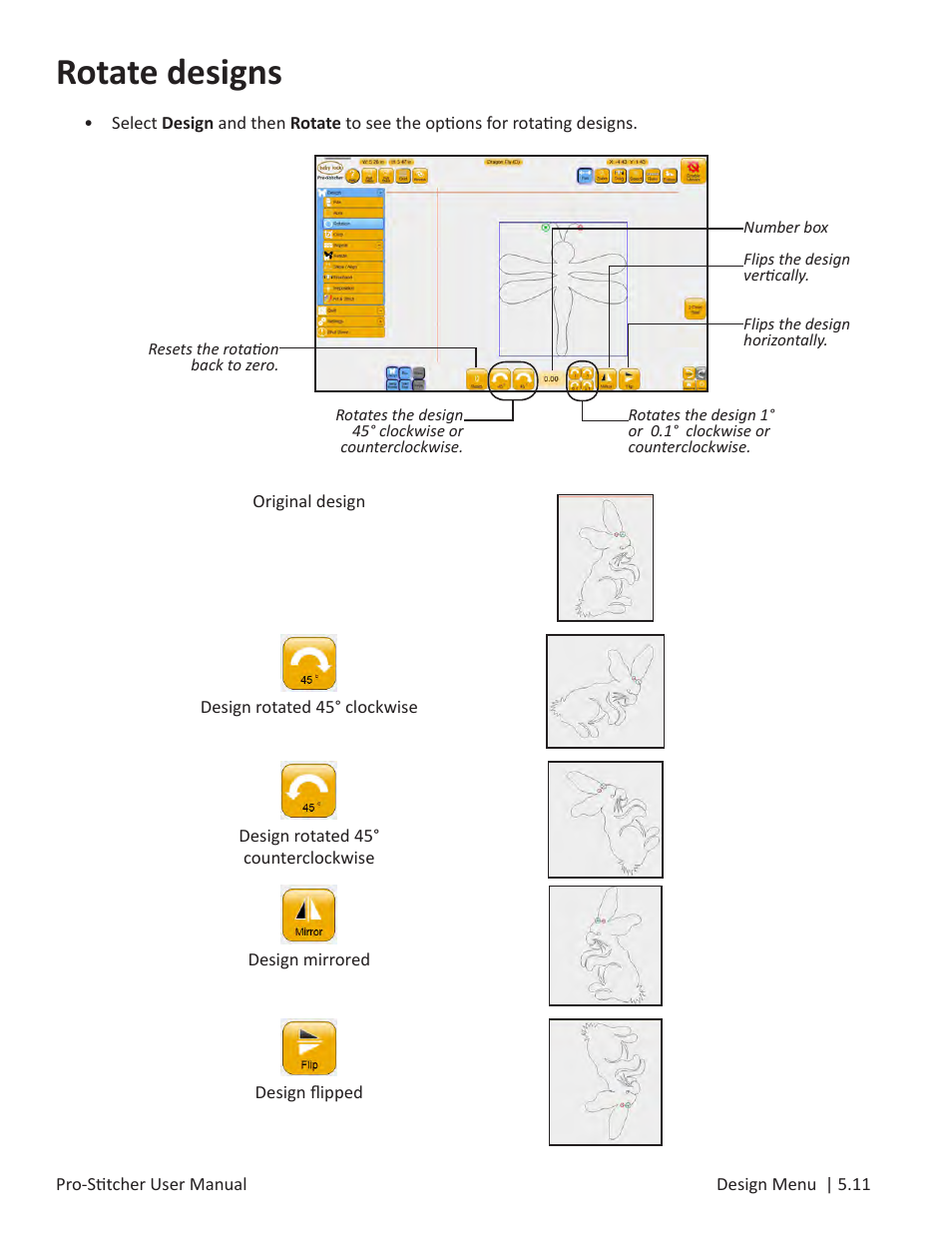 Rotate designs | Baby Lock ProStitcher Version 14.04.0051 (BLPS3) Instruction and Reference Guide User Manual | Page 46 / 97