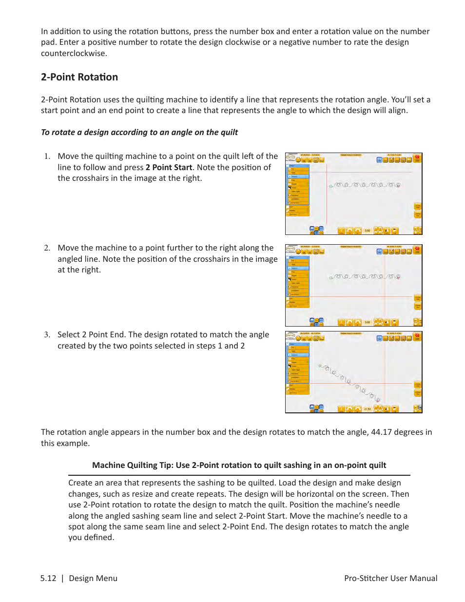 Point rotation | Baby Lock ProStitcher Version 14.04.0051 (BLPS3) Instruction and Reference Guide User Manual | Page 47 / 97