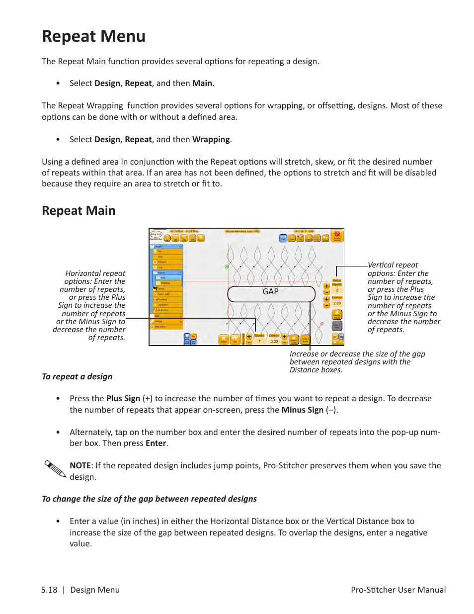 Repeat menu, Repeat main | Baby Lock ProStitcher Version 14.04.0051 (BLPS3) Instruction and Reference Guide User Manual | Page 53 / 97