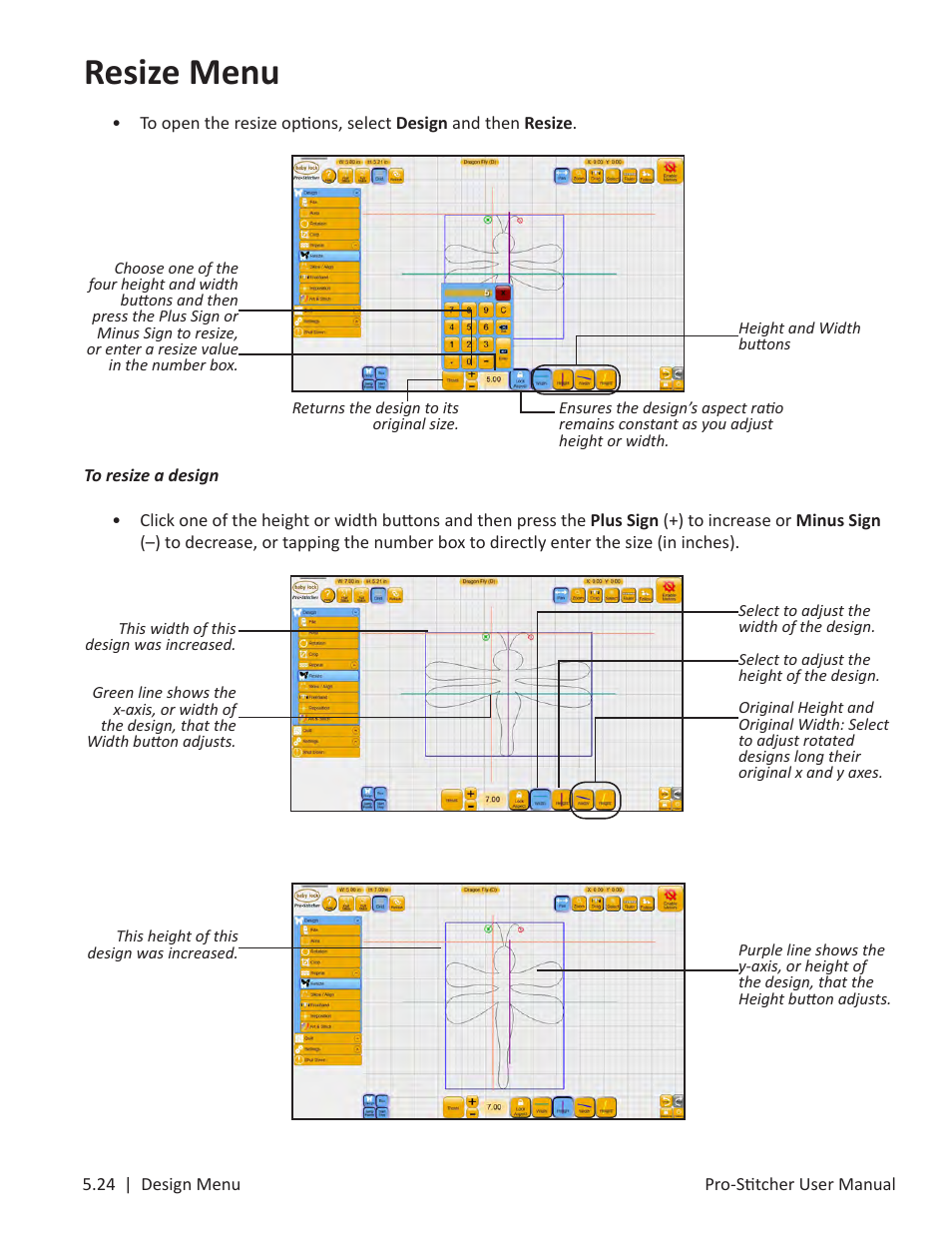 Resize menu | Baby Lock ProStitcher Version 14.04.0051 (BLPS3) Instruction and Reference Guide User Manual | Page 59 / 97
