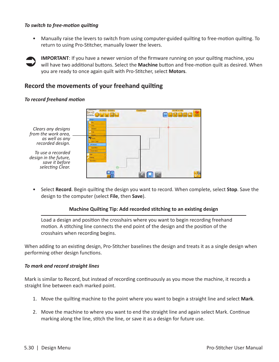 Record the movements of your freehand quilting | Baby Lock ProStitcher Version 14.04.0051 (BLPS3) Instruction and Reference Guide User Manual | Page 65 / 97
