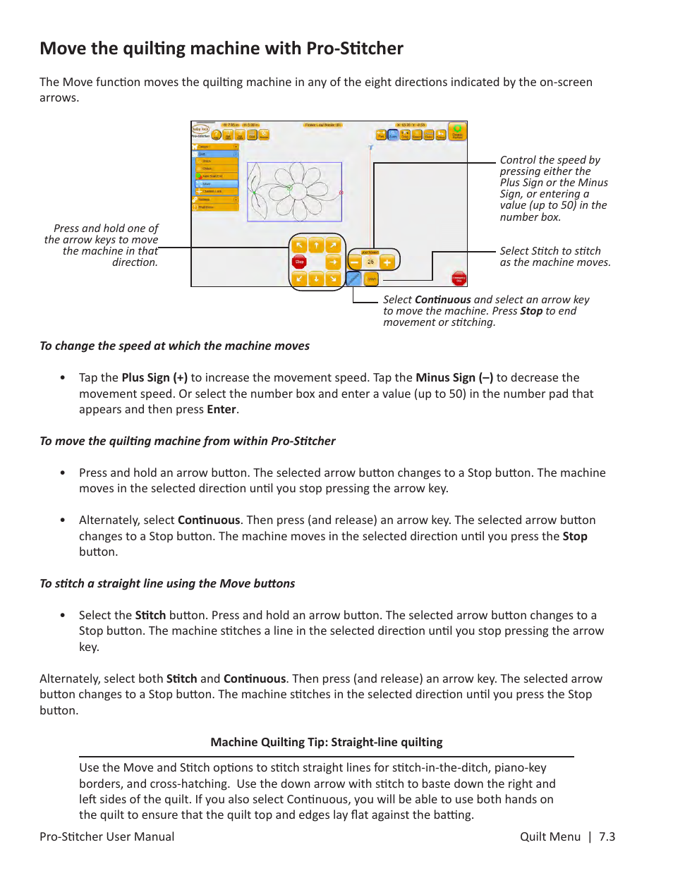 Move the quilting machine with pro-stitcher | Baby Lock ProStitcher Version 14.04.0051 (BLPS3) Instruction and Reference Guide User Manual | Page 76 / 97