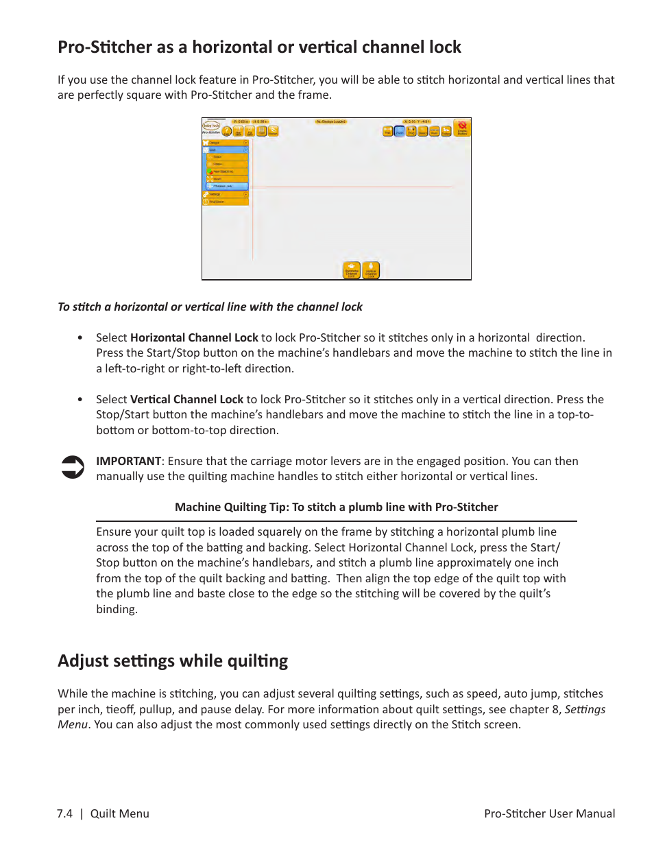 Adjust settings while quilting | Baby Lock ProStitcher Version 14.04.0051 (BLPS3) Instruction and Reference Guide User Manual | Page 77 / 97