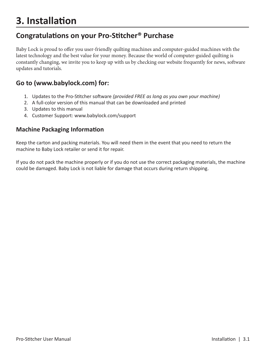 Installation | Baby Lock ProStitcher Version 14.04.0051 (BLPS3) Instruction and Reference Guide User Manual | Page 9 / 97