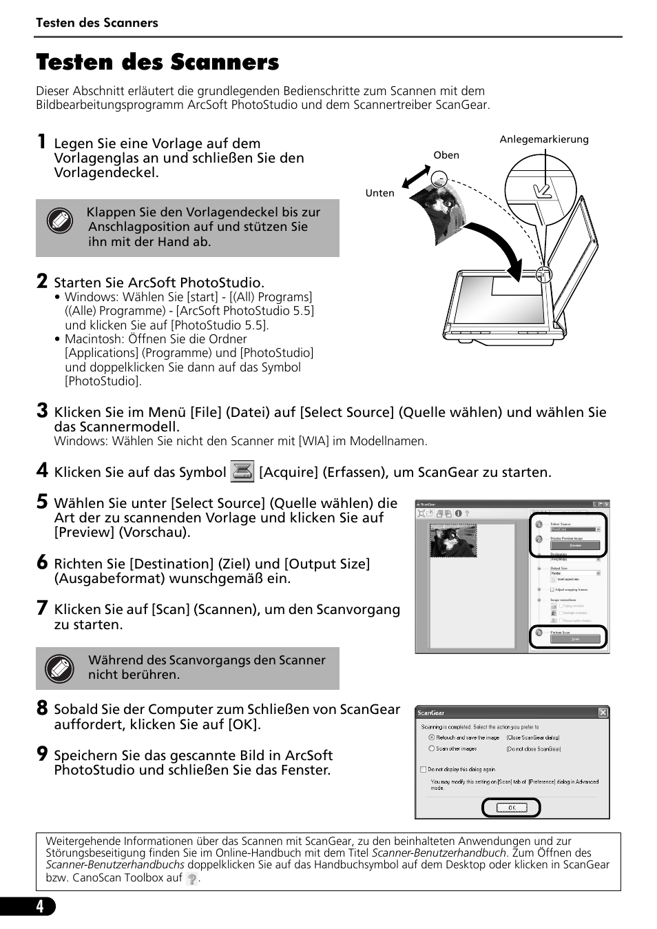 Testen des scanners | Canon CANOSCAN LIDE 600F User Manual | Page 25 / 73