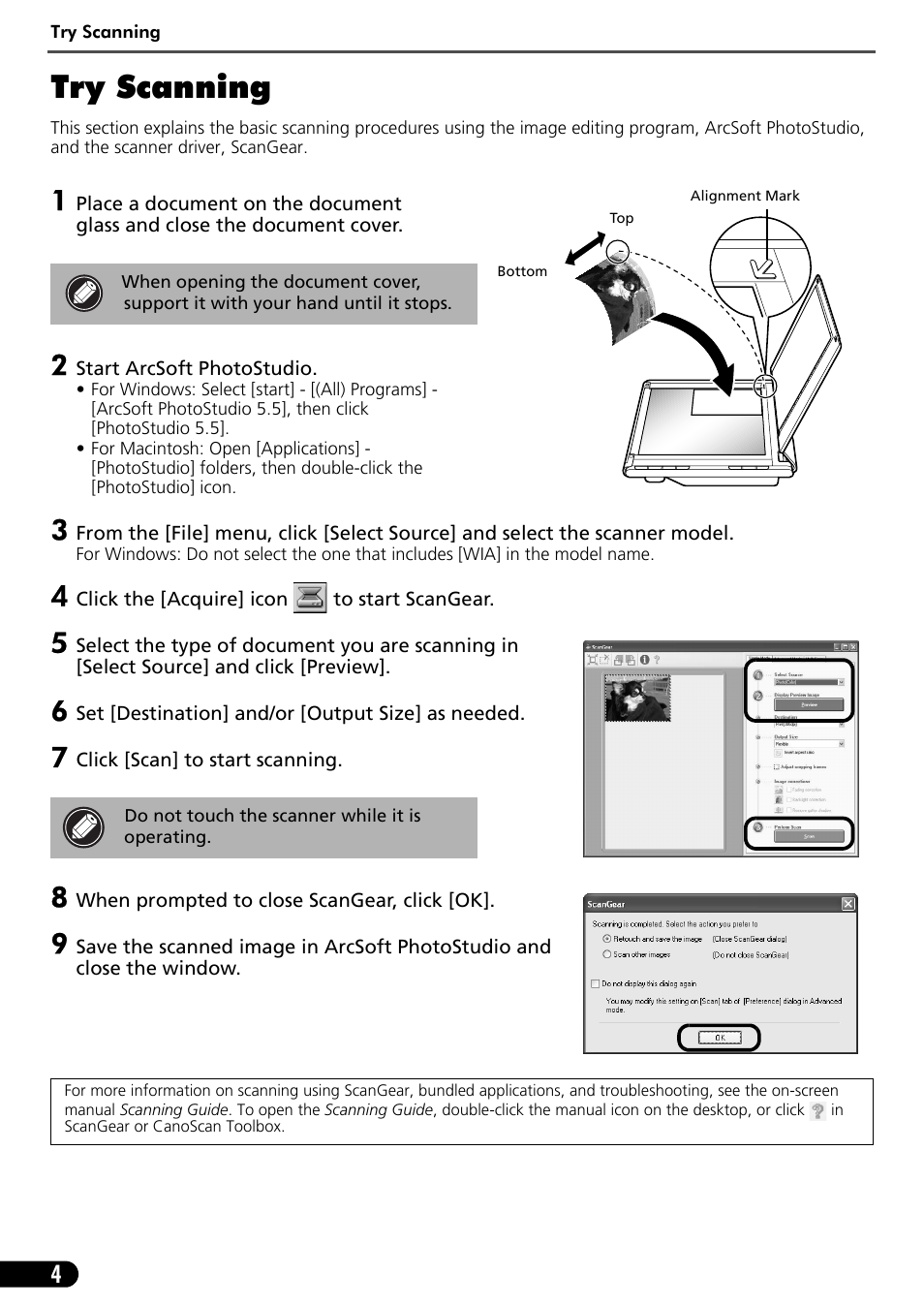 Try scanning | Canon CANOSCAN LIDE 600F User Manual | Page 5 / 73