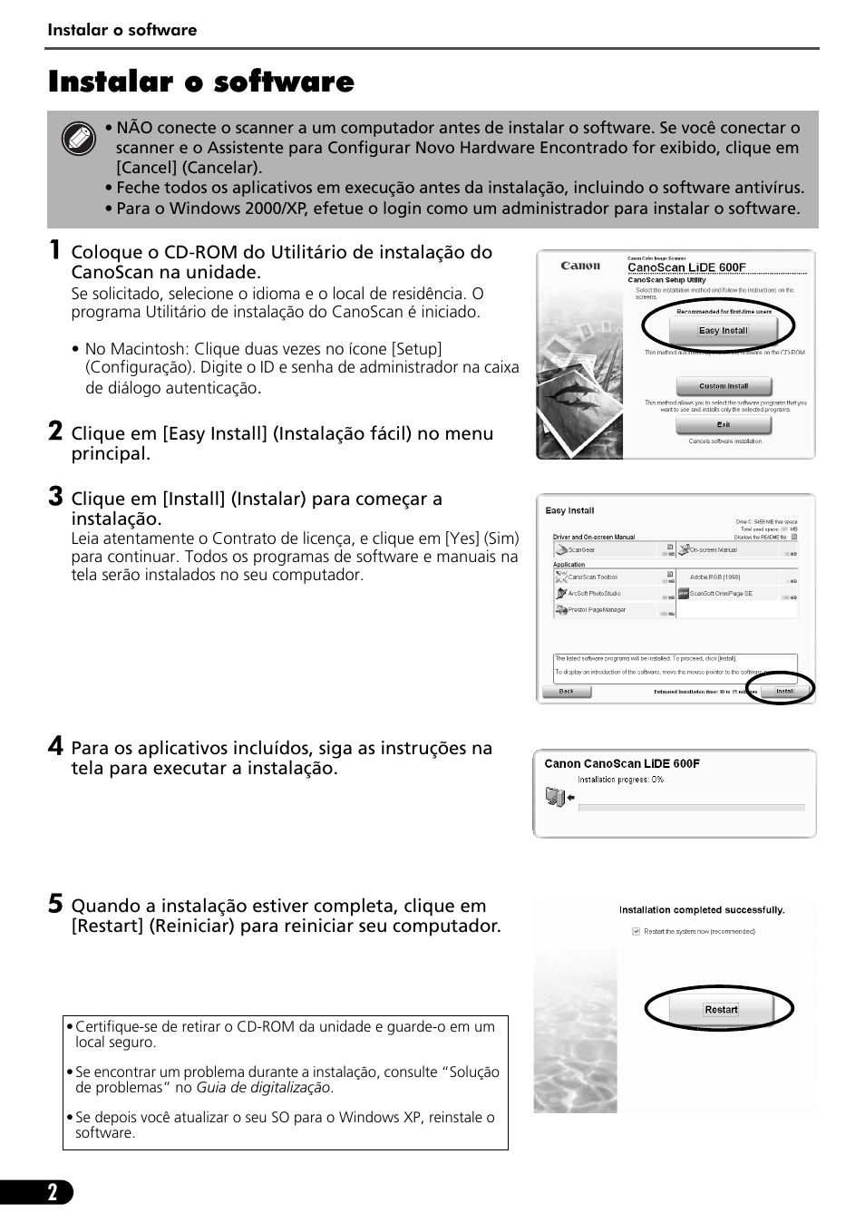 Instalar o software | Canon CANOSCAN LIDE 600F User Manual | Page 53 / 73