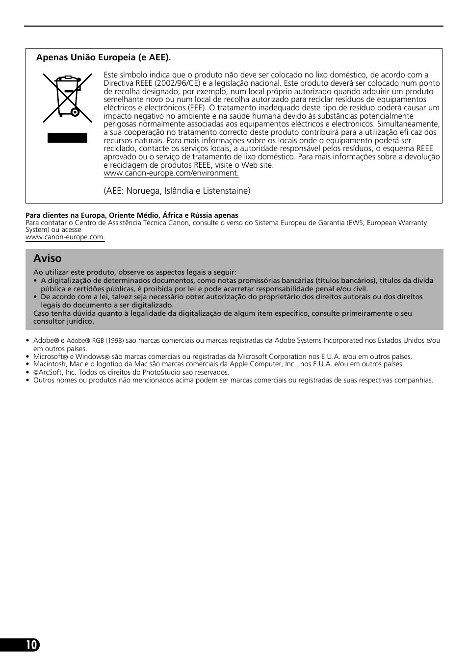 Aviso | Canon CANOSCAN LIDE 600F User Manual | Page 61 / 73