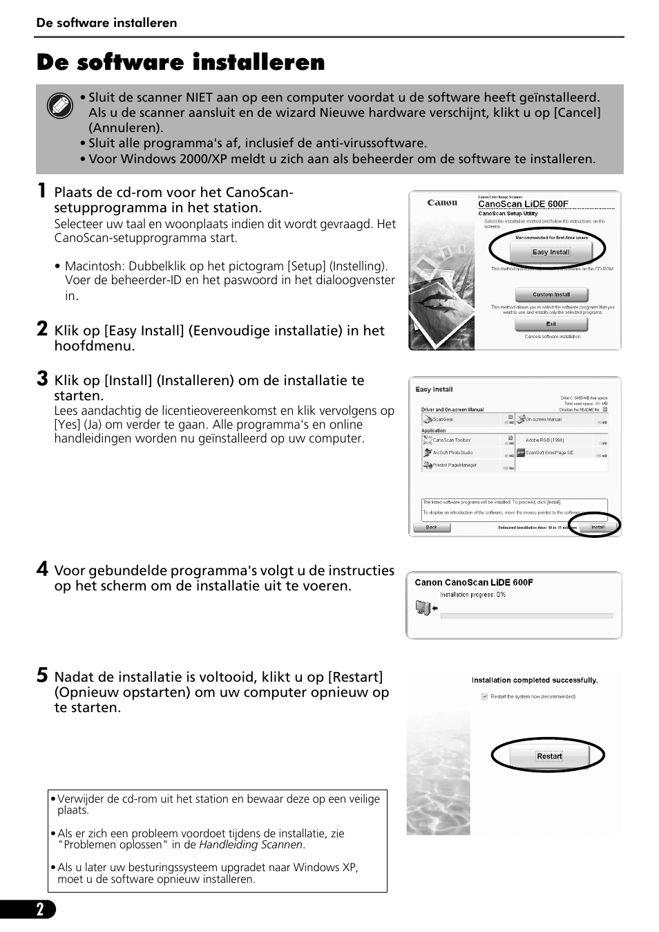 De software installeren | Canon CANOSCAN LIDE 600F User Manual | Page 63 / 73