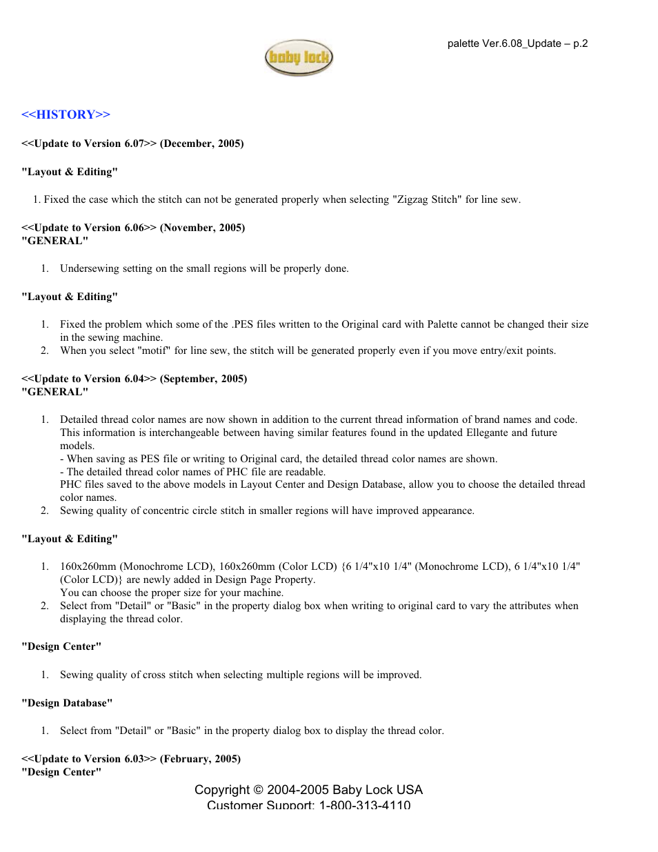 Baby Lock Palette 6.08 (ф) Update and Instructions for Windows XP/2000 User Manual | Page 2 / 4
