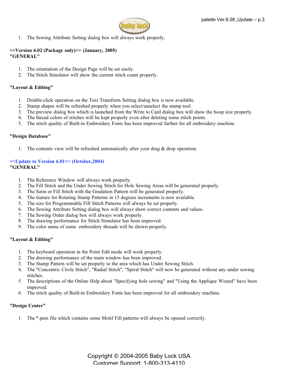 Baby Lock Palette 6.08 (ф) Update and Instructions for Windows XP/2000 User Manual | Page 3 / 4