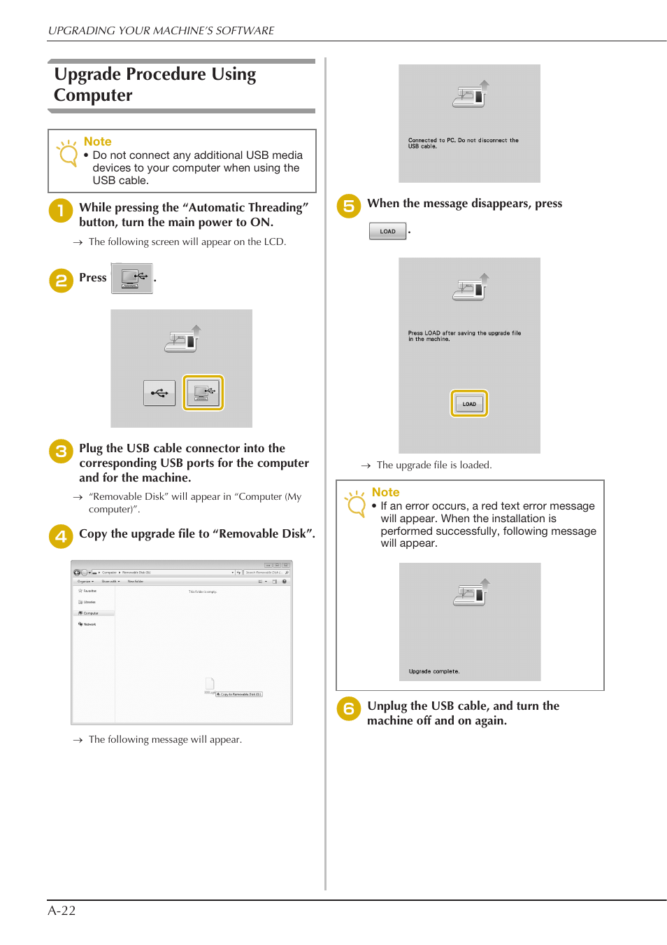 Upgrade procedure using computer | Baby Lock Journey (BLJY) Version 1.13 Update Upgrade Instructions User Manual | Page 2 / 2