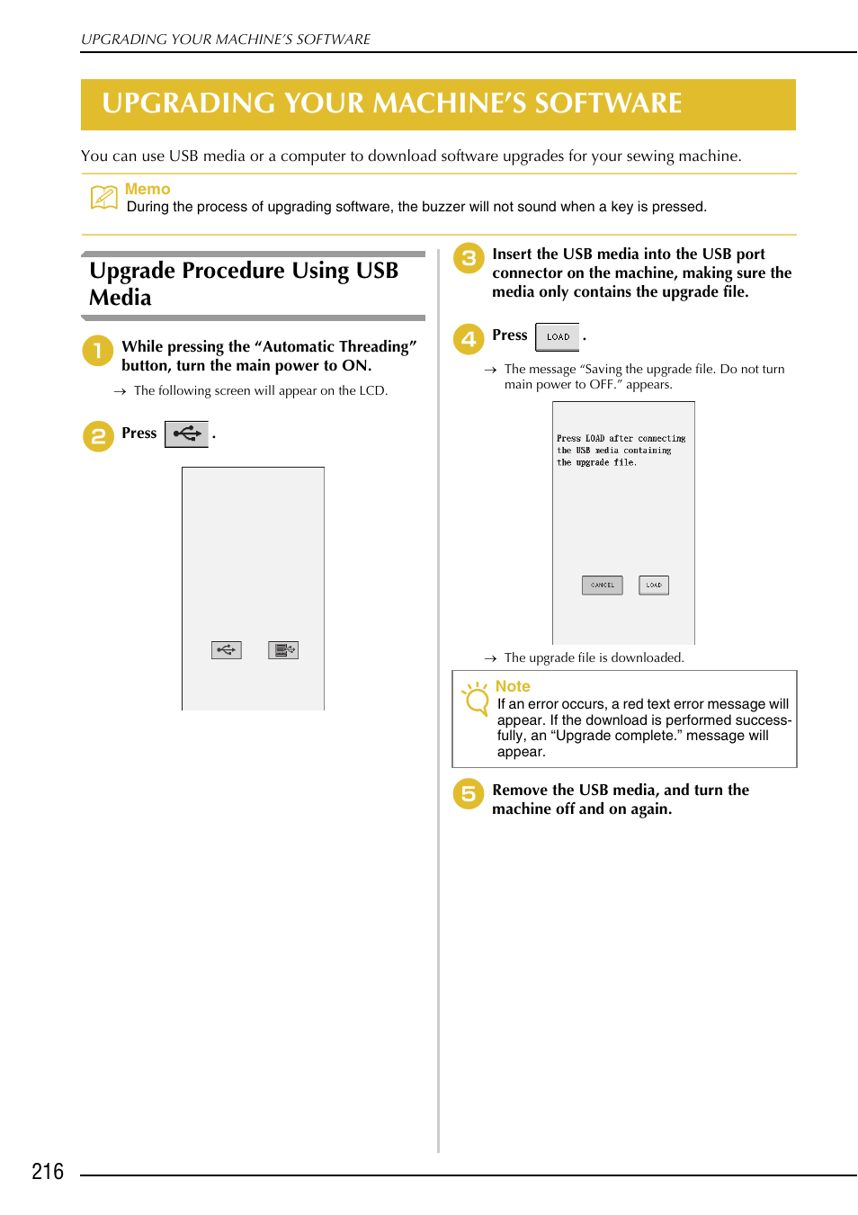 Baby Lock Ellegante (BLG) Version 2.05 Update User Manual | 2 pages