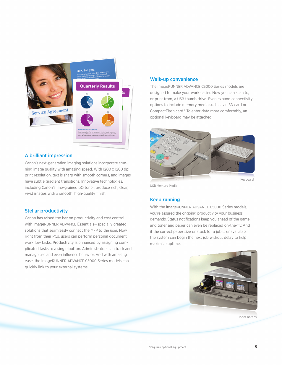 Walk-up convenience, Keep running, A brilliant impression | Stellar productivity | Canon IMAGERUNNER ADVANCE C5051 User Manual | Page 5 / 12
