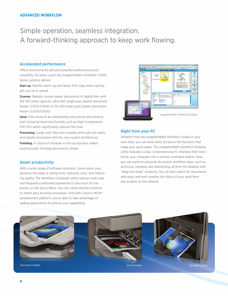 Advanced workflow, Right from your pc, Accelerated performance | Smart productivity | Canon IMAGERUNNER ADVANCE C5051 User Manual | Page 6 / 12