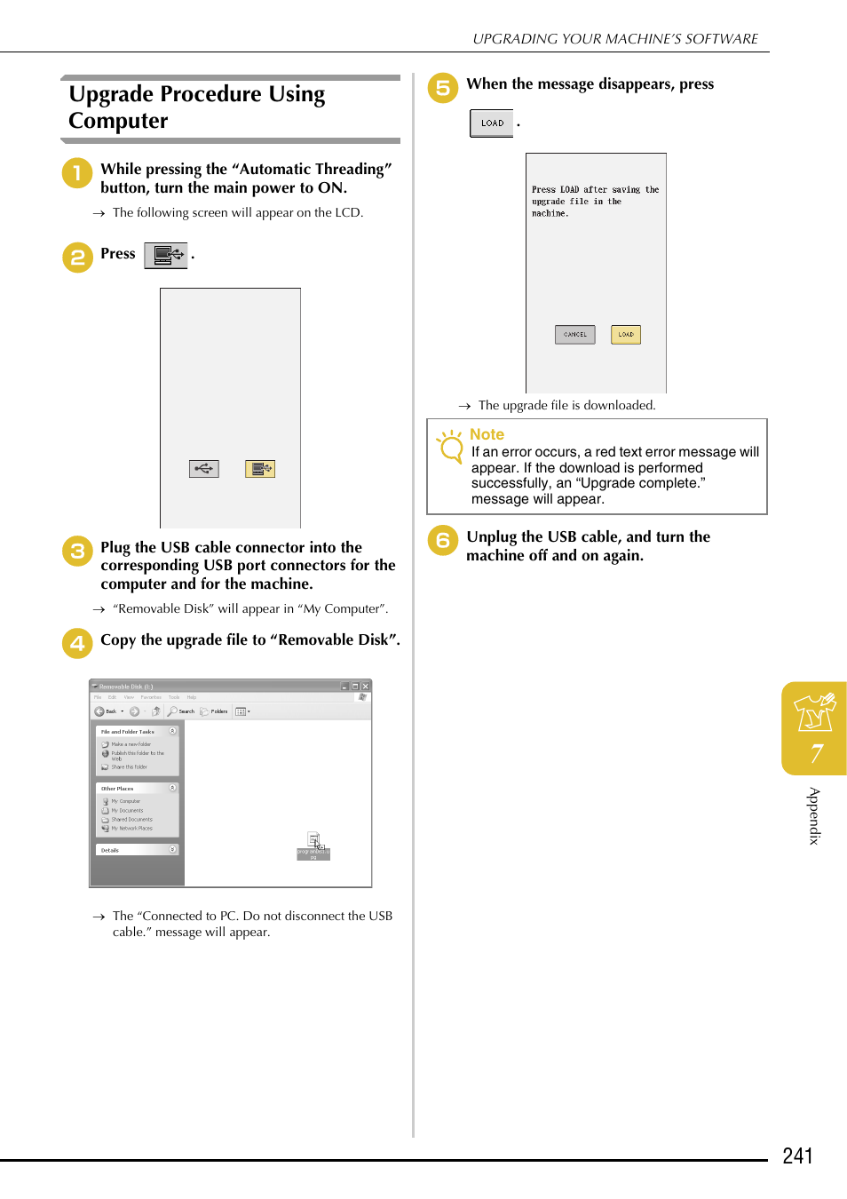 Upgrade procedure using computer | Baby Lock Ellegante 2 (BLG2) Version 4.11 Update Upgrade Instructions User Manual | Page 2 / 2