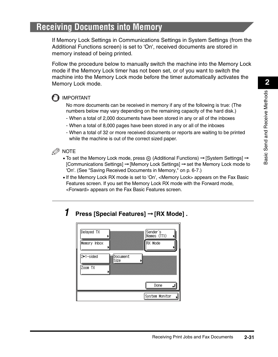 Receiving documents into memory, Receiving documents into memory -31 | Canon IMAGERUNNER 2230 User Manual | Page 103 / 352