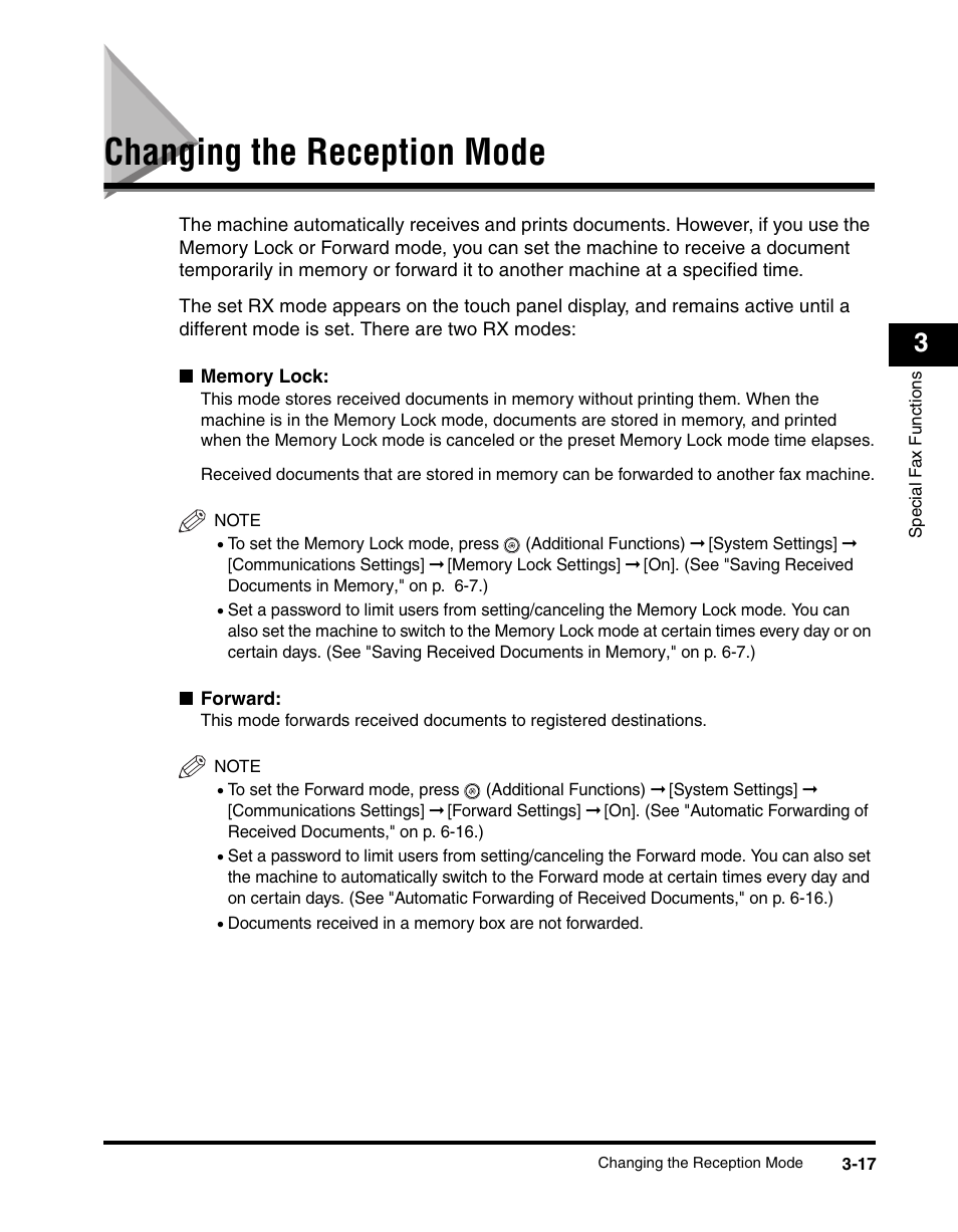Changing the reception mode, Changing the reception mode -17, See p. 3-17 | Changing the reception mode," on p. 3-17 .) | Canon IMAGERUNNER 2230 User Manual | Page 125 / 352