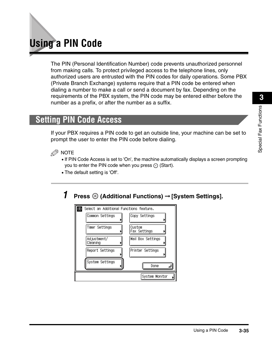 Using a pin code, Setting pin code access, Using a pin code -35 | Setting pin code access -35, See p. 3-35 | Canon IMAGERUNNER 2230 User Manual | Page 143 / 352