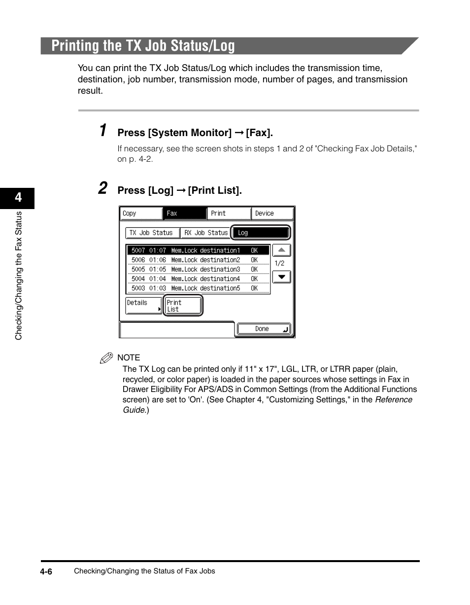 Printing the tx job status/log, Printing the tx job status/log -6 | Canon IMAGERUNNER 2230 User Manual | Page 158 / 352