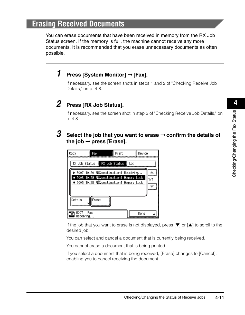 Erasing received documents, Erasing received documents -11 | Canon IMAGERUNNER 2230 User Manual | Page 163 / 352