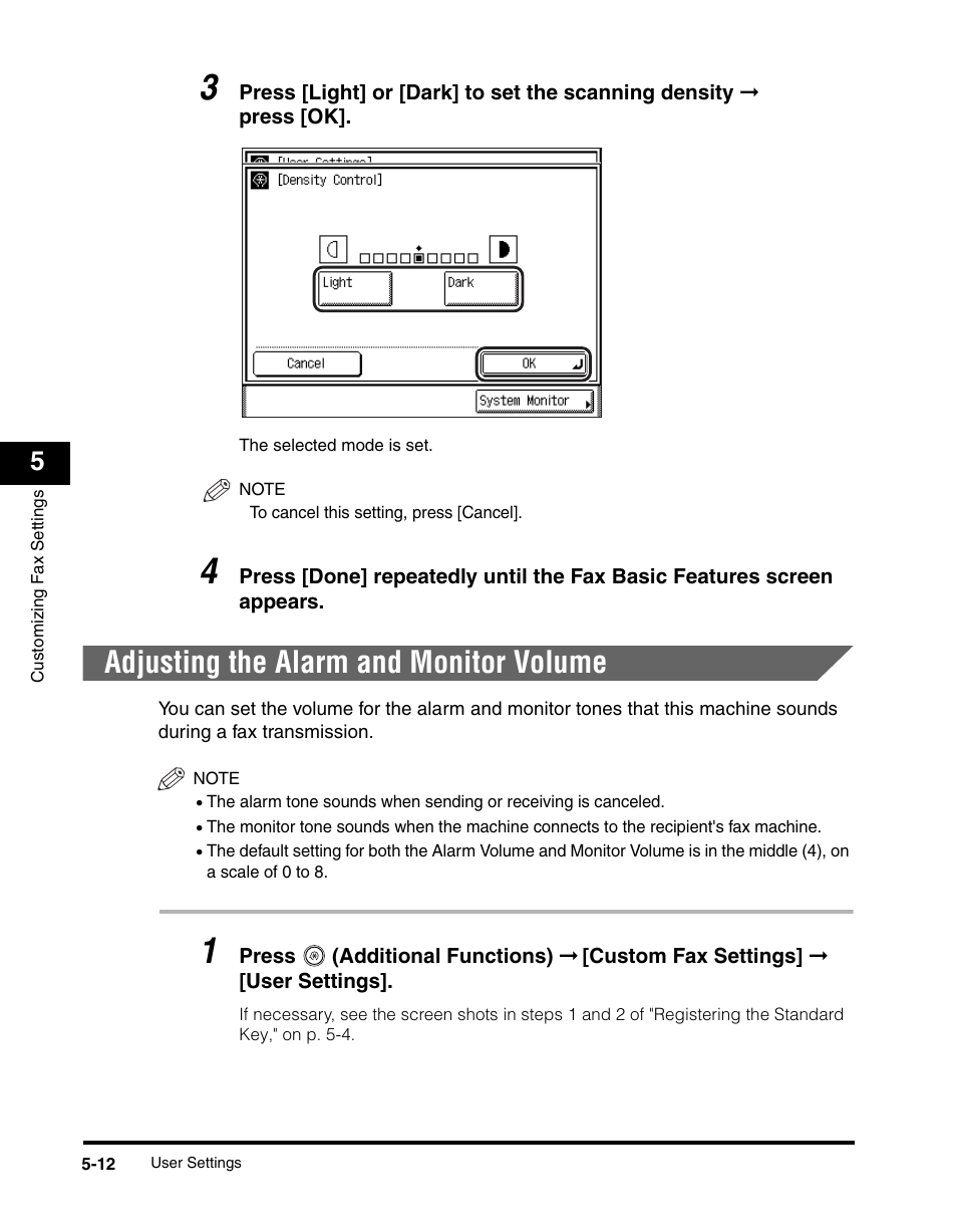 Adjusting the alarm and monitor volume, Adjusting the alarm and monitor volume -12, P. 5-12 | Canon IMAGERUNNER 2230 User Manual | Page 178 / 352