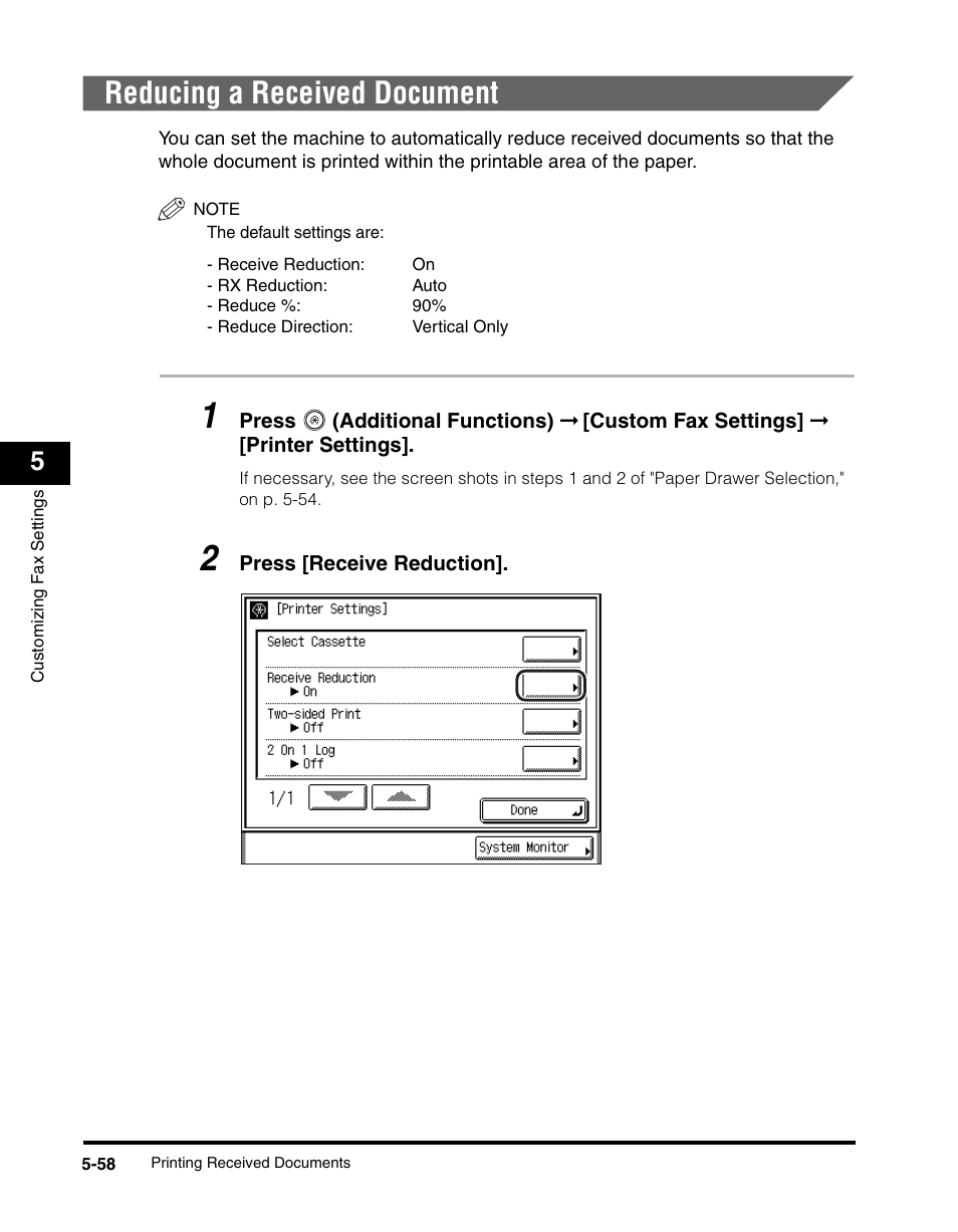 Reducing a received document, Reducing a received document -58, Reducing a received document," on | Canon IMAGERUNNER 2230 User Manual | Page 224 / 352