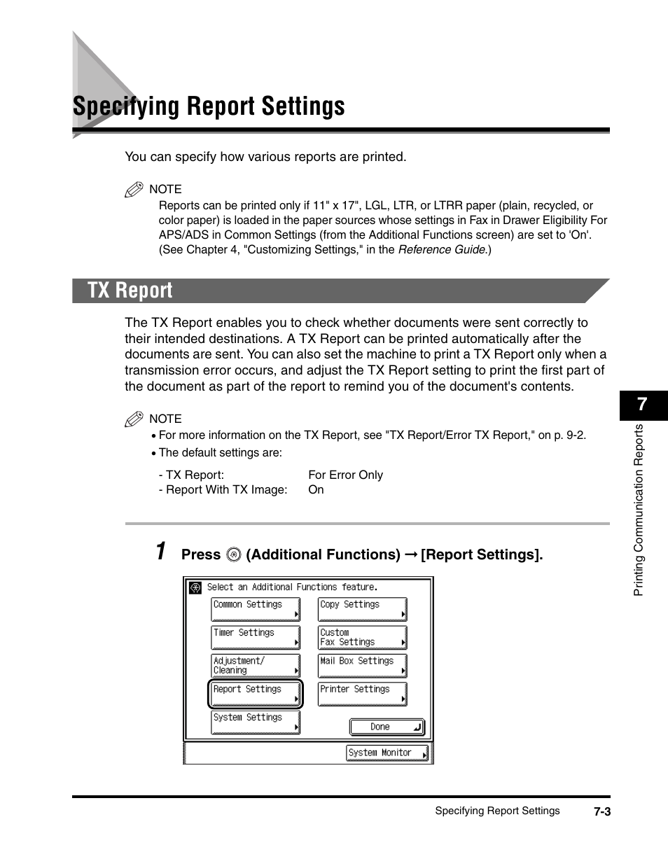Specifying report settings, Tx report, Specifying report settings -3 | Tx report -3 | Canon IMAGERUNNER 2230 User Manual | Page 293 / 352