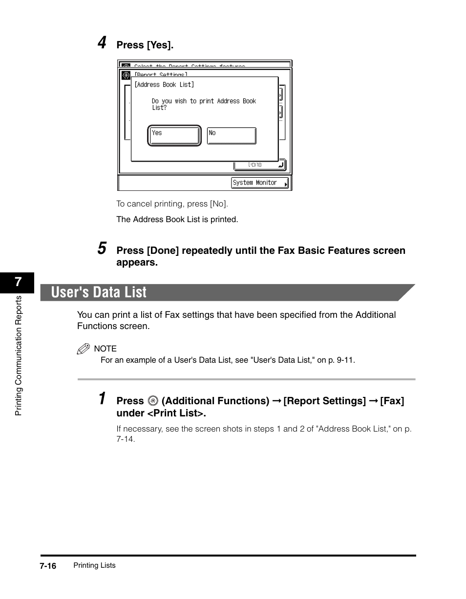 User's data list, User's data list -16 | Canon IMAGERUNNER 2230 User Manual | Page 306 / 352