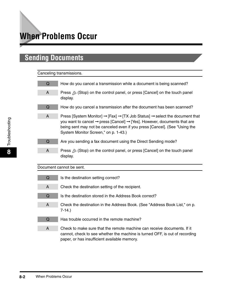 When problems occur, Sending documents, When problems occur -2 | Sending documents -2 | Canon IMAGERUNNER 2230 User Manual | Page 310 / 352