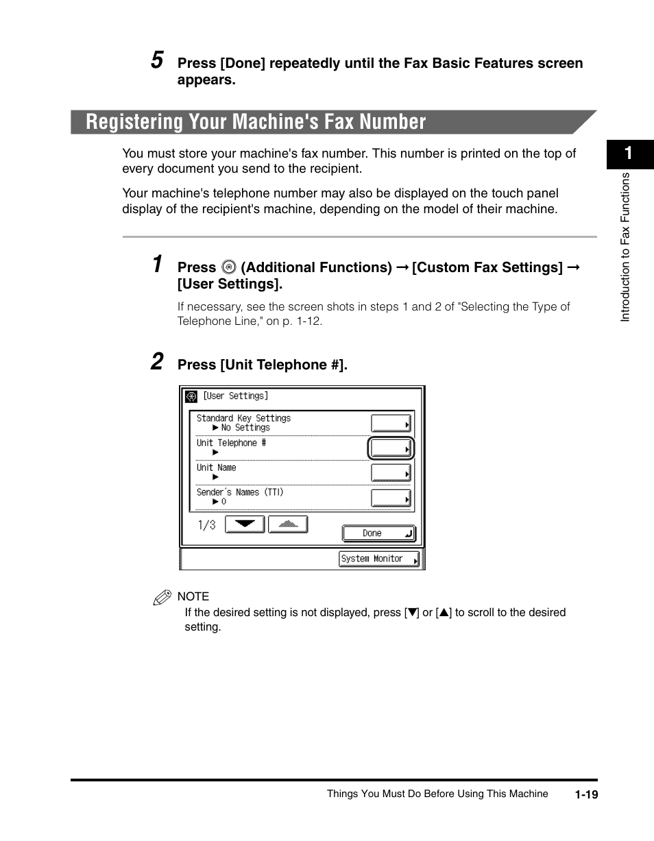 Registering your machine's fax number, Registering your machine's fax number -19 | Canon IMAGERUNNER 2230 User Manual | Page 43 / 352