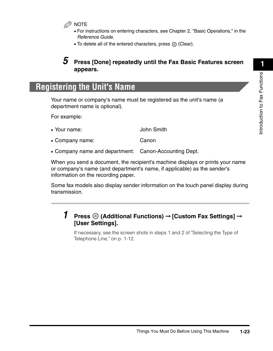 Registering the unit's name, Registering the unit's name -23 | Canon IMAGERUNNER 2230 User Manual | Page 47 / 352