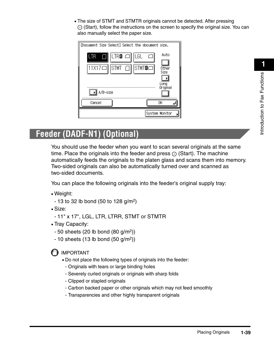 Feeder (dadf-n1) (optional), Feeder (dadf-n1) (optional) -39 | Canon IMAGERUNNER 2230 User Manual | Page 63 / 352