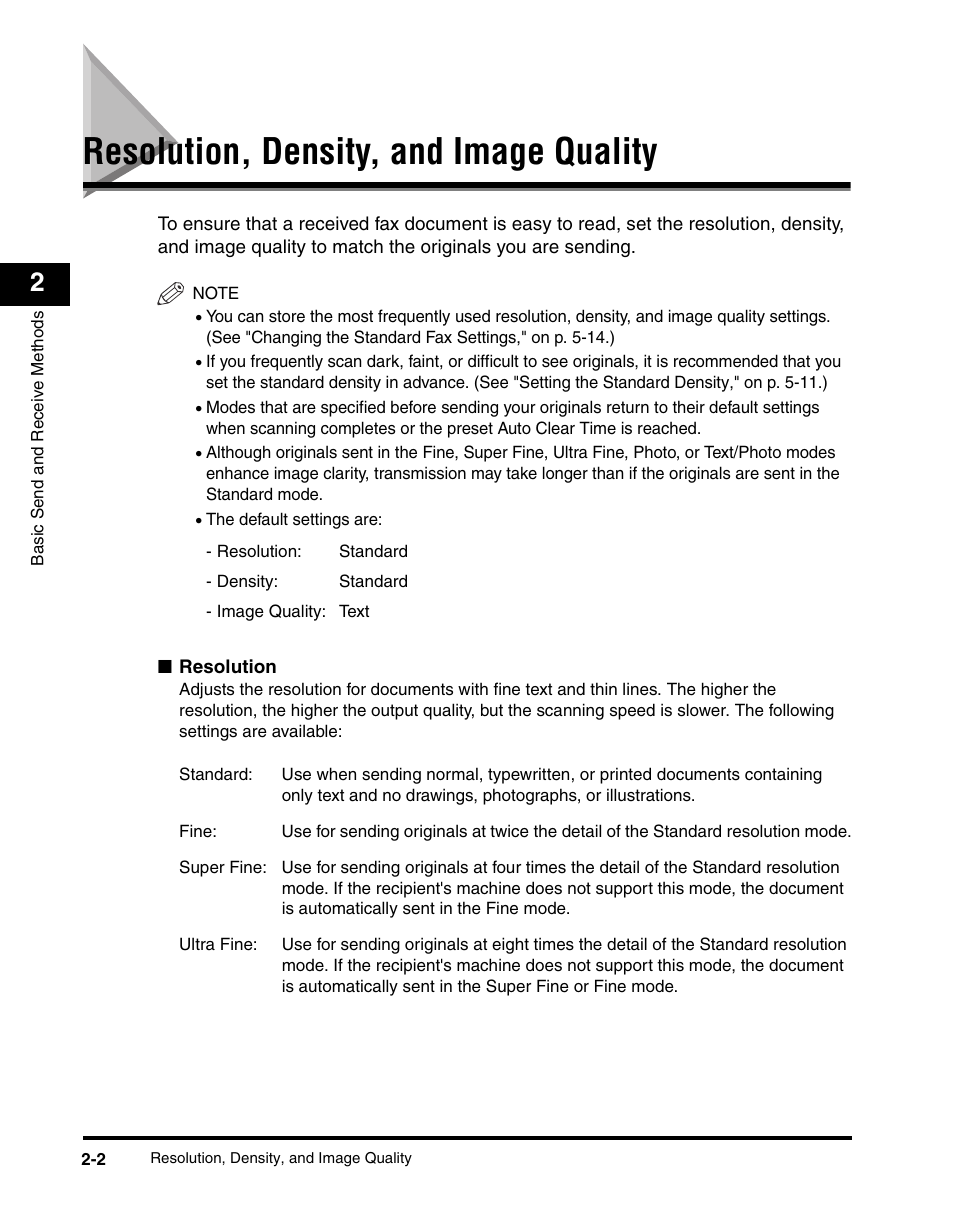 Resolution, density, and image quality, Resolution, density, and image quality -2, See p. 2-2 | Canon IMAGERUNNER 2230 User Manual | Page 74 / 352