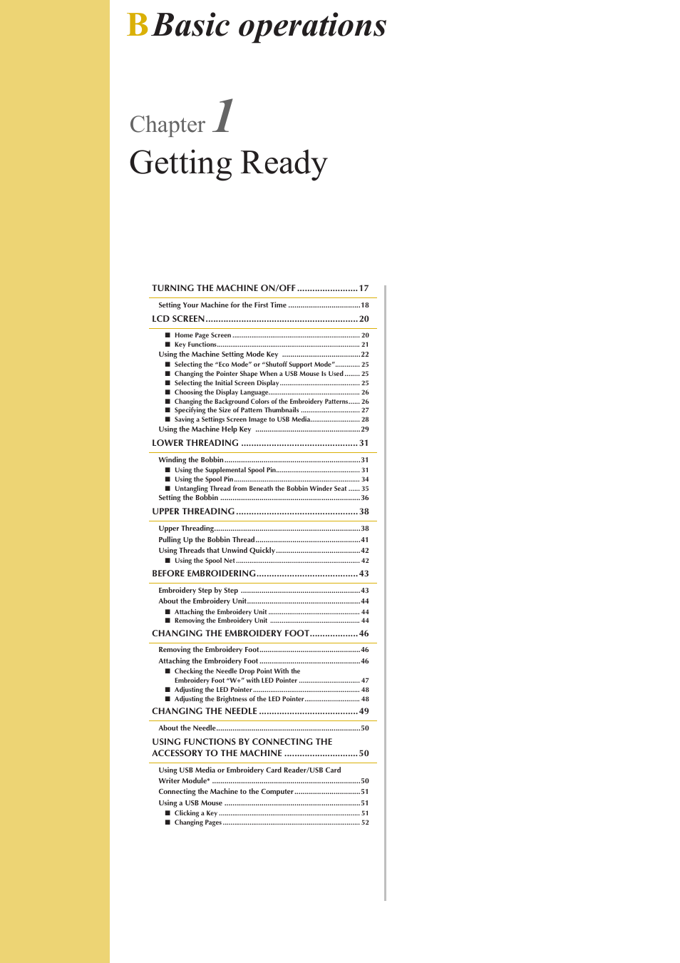 Bbasic operations getting ready, Chapter | Baby Lock Spirit (BLPY) Instruction and Reference Guide User Manual | Page 18 / 184