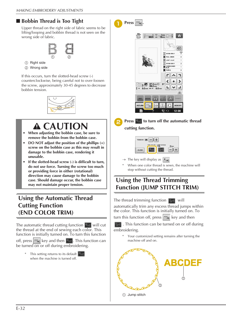 Caution, Bobbin thread is too tight | Baby Lock Spirit (BLPY) Instruction and Reference Guide User Manual | Page 98 / 184