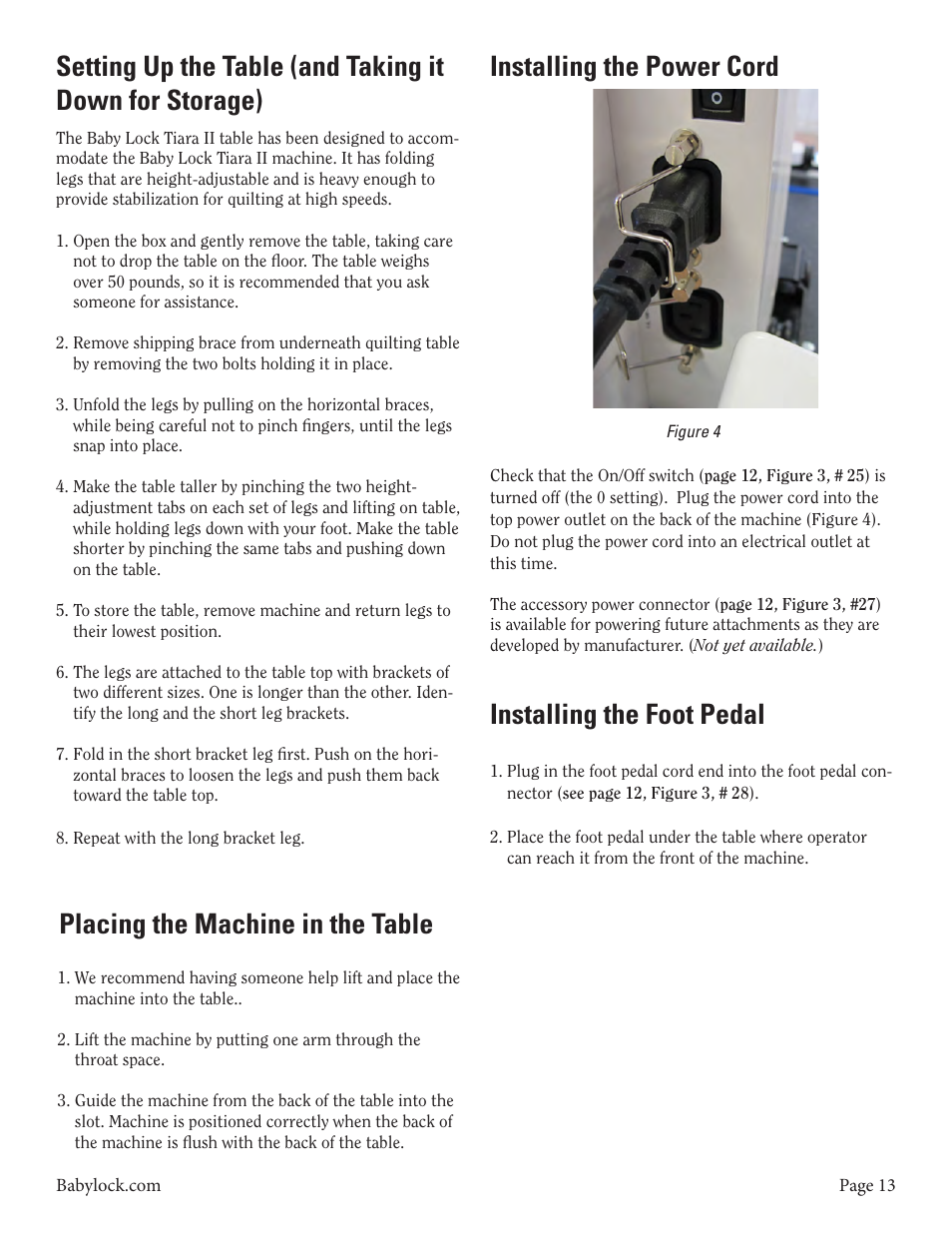 Installing the power cord | Baby Lock Tiara II (BLTR16-2) Instruction and Reference Guide User Manual | Page 14 / 34